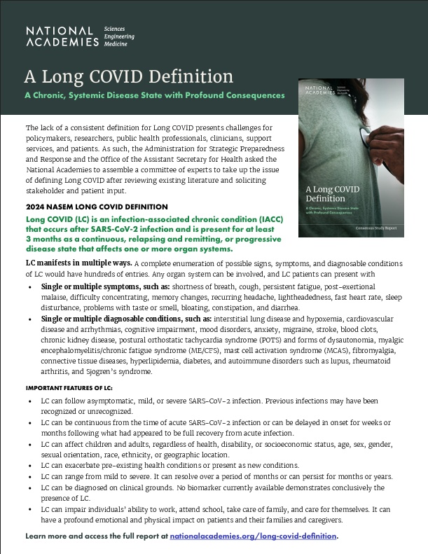 Screenshot of NASEM Long COVID definition one-pager.